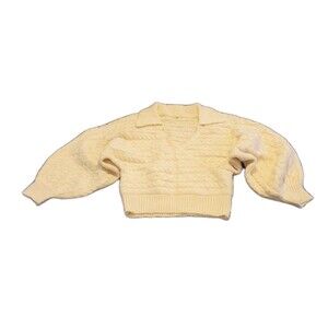 Anthropologie POL Sz Small Cable Knit Faux Wrap Sweater Balloon Sleeve Cream